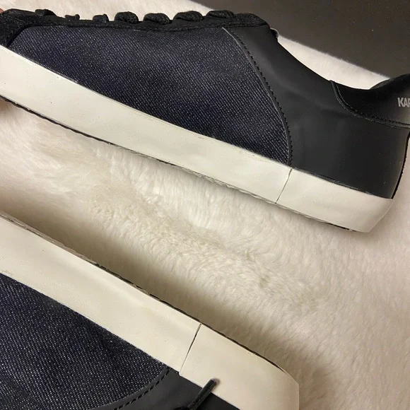 New 9.5 Karl Lagerfeld men’s denim/leather/suede sneakers - Picture 4 of 13